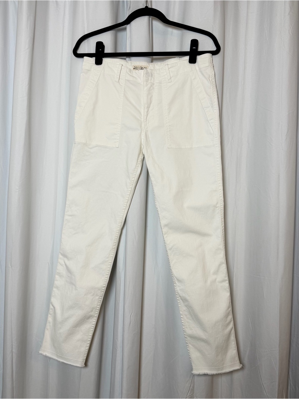 Nili Lotan Jenna Pants White Cotton Twill Straight Leg Raw Hem Size 4